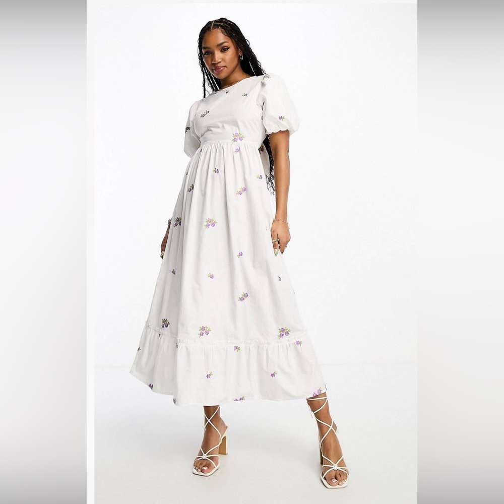 Embroidered Floral Maxi Dress with Back Tie